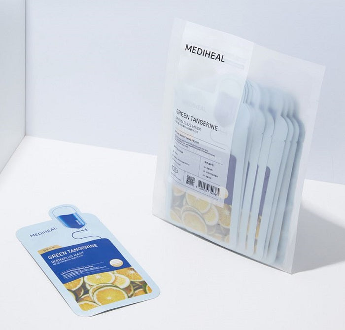 MEDIHEAL Derma Plus Green Tangerine Mask (10 Sheets) Tone-Up & Pore Care Sheet Mask