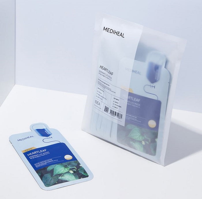MEDIHEAL Derma Plus Heartleaf Mask (10 Sheets, 22ml) Calming & Oil-Water Balance Care