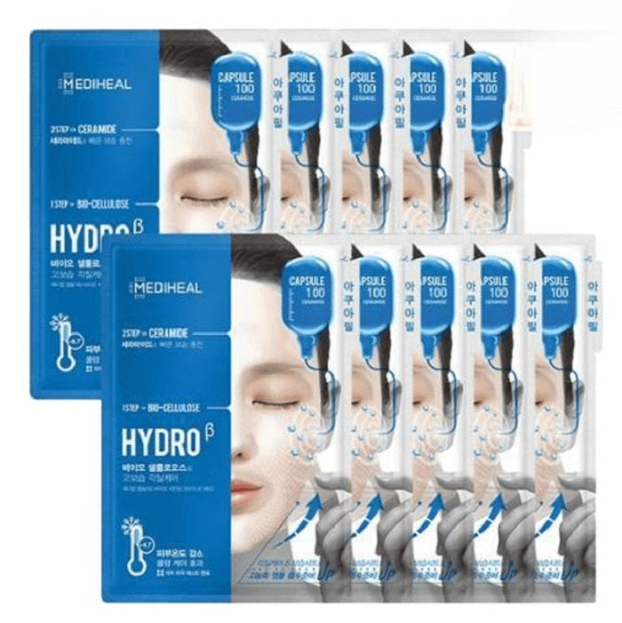MEDIHEAL Capsule100 Bio Seconderm Hydro Beta Mask (10 Sheets) Bio-Cellulose Moisture Soothing Mask For Dry & Sensitive Skin