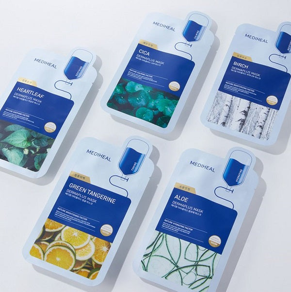 MEDIHEAL Derma Plus Green Tangerine Mask (10 Sheets) Tone-Up & Pore Care Sheet Mask