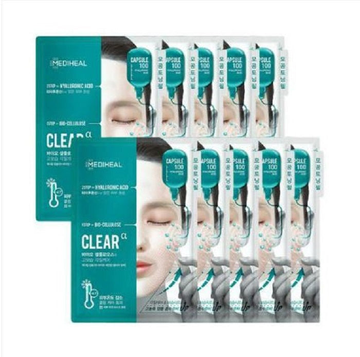 MEDIHEAL Capsule100 Bio Seconderm Clear Alpha Mask (10 Sheets) Soothing Pore Tightening Bio-Cellulose Sheet