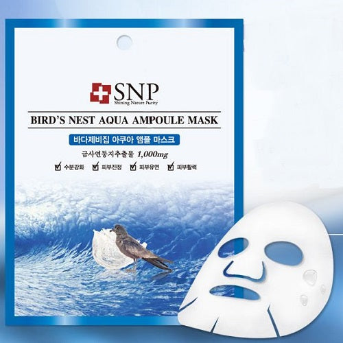 SNP Bird’s Nest Aqua Ampoule Mask (10 Sheets) – Intensive Hydrating & Soothing Mask for Tired, Sensitive Skin