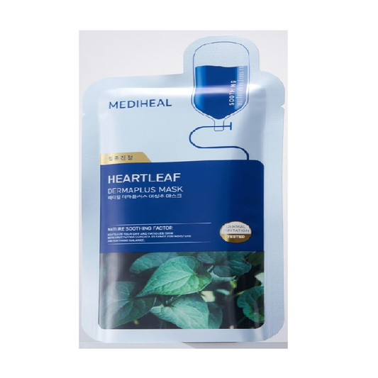 MEDIHEAL Derma Plus Heartleaf Mask (10 Sheets, 22ml) Calming & Oil-Water Balance Care